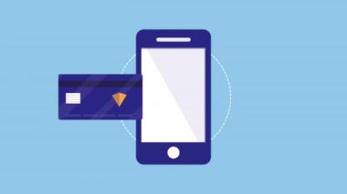 akıllı telefon ve kredi kartı hediye ile mobil alışveriş teknolojisi animasyonu