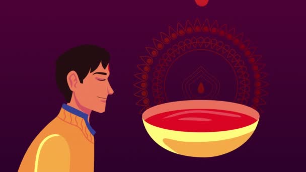 快乐的Bhai dooj庆祝动画与年轻的兄弟和红色油漆 — 图库视频影像