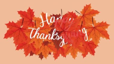Mutlu şükran günü animasyonları yapraklı harflerle.