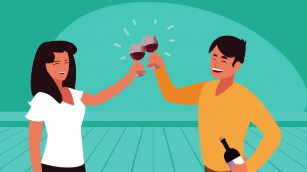 Пара тостів з персонажами винних чашок — стокове відео
