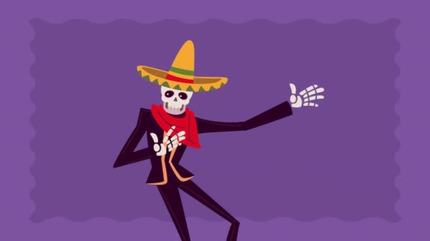 Dia de los muertos animação com esqueleto mariachi — Vídeo de Stock