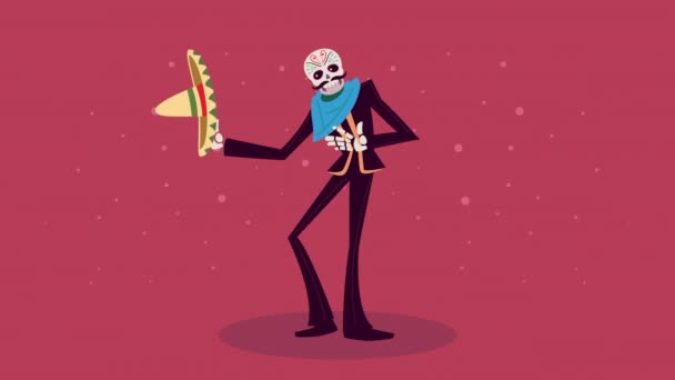 Dia de los muertos animação com esqueleto mariachi — Vídeo de Stock