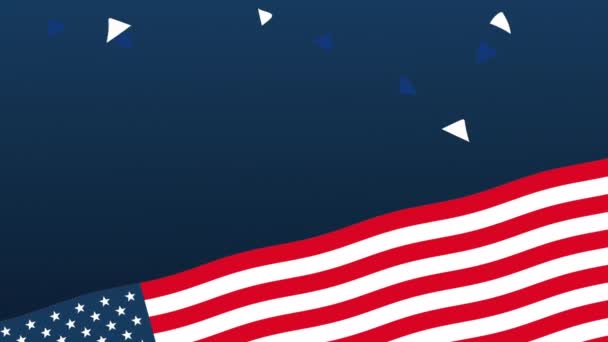 United states of america flag and confetti animation — Stock Video