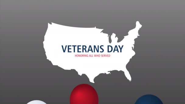 快乐退伍军人日字母动画与美国地图和气球氦 — 图库视频影像