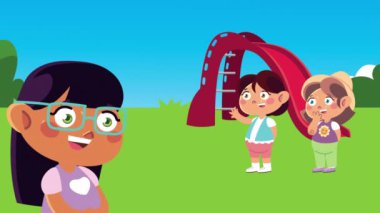 Parktaki mutlu küçük çocuklar çizgi film karakterleri