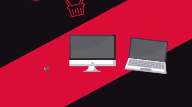 alışveriş ticari set simgelerine sahip elektronik aygıtlar canlandırma