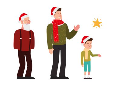 Noel insanları, büyükbaba baba ve oğul sezon partisini kutluyorlar.
