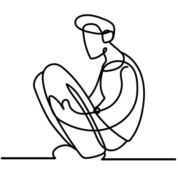 Seitenansicht eines lässig sitzenden Mannes, durchgehender Linienstil — Stockvektor