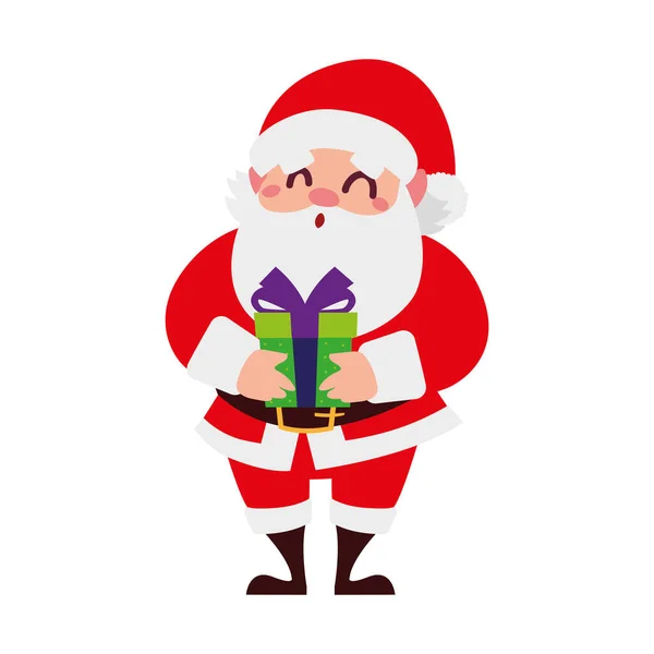 Natal santa claus com presente verde personagem dos desenhos animados — Vetor de Stock