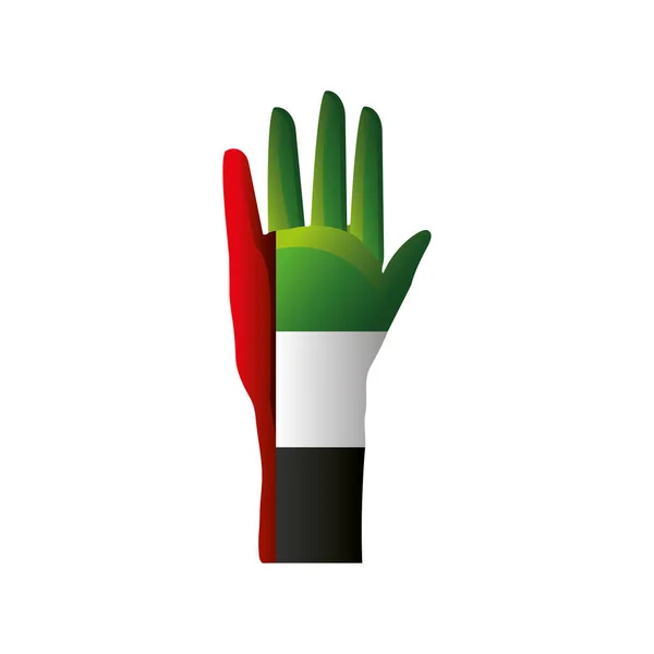 Día Nacional de los Emiratos Árabes Unidos, bandera en mano mostrando cinco dedos — Vector de stock