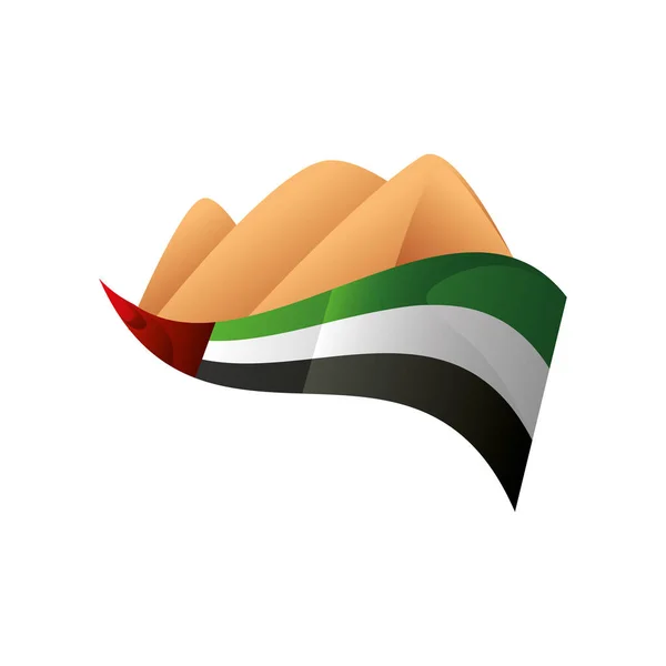 UAE National day, dune desert with waving flag — Stock Vector