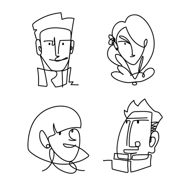 Set iconos caras personas línea continua, diseño aislado — Vector de stock