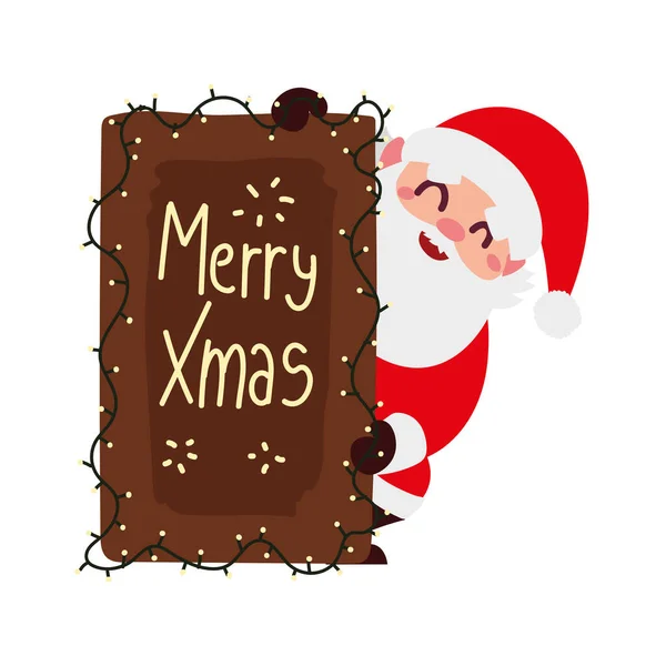 Natale Babbo Natale con bordo lettering luci decorazione cartone animato — Vettoriale Stock