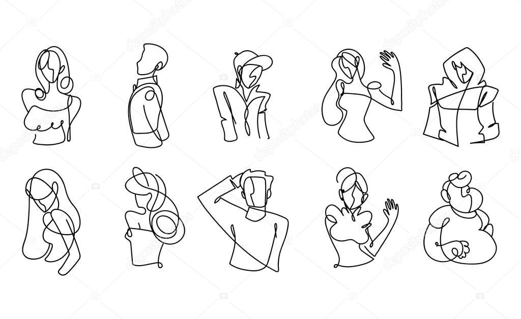set icons with people different gesture continuous line, isolated design