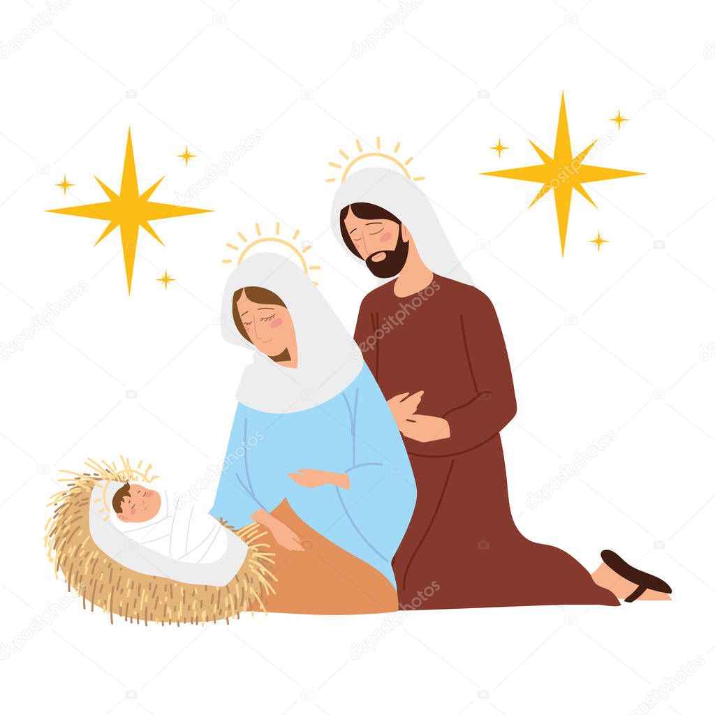 nativity, manger mary joseph baby jesus in crib scene