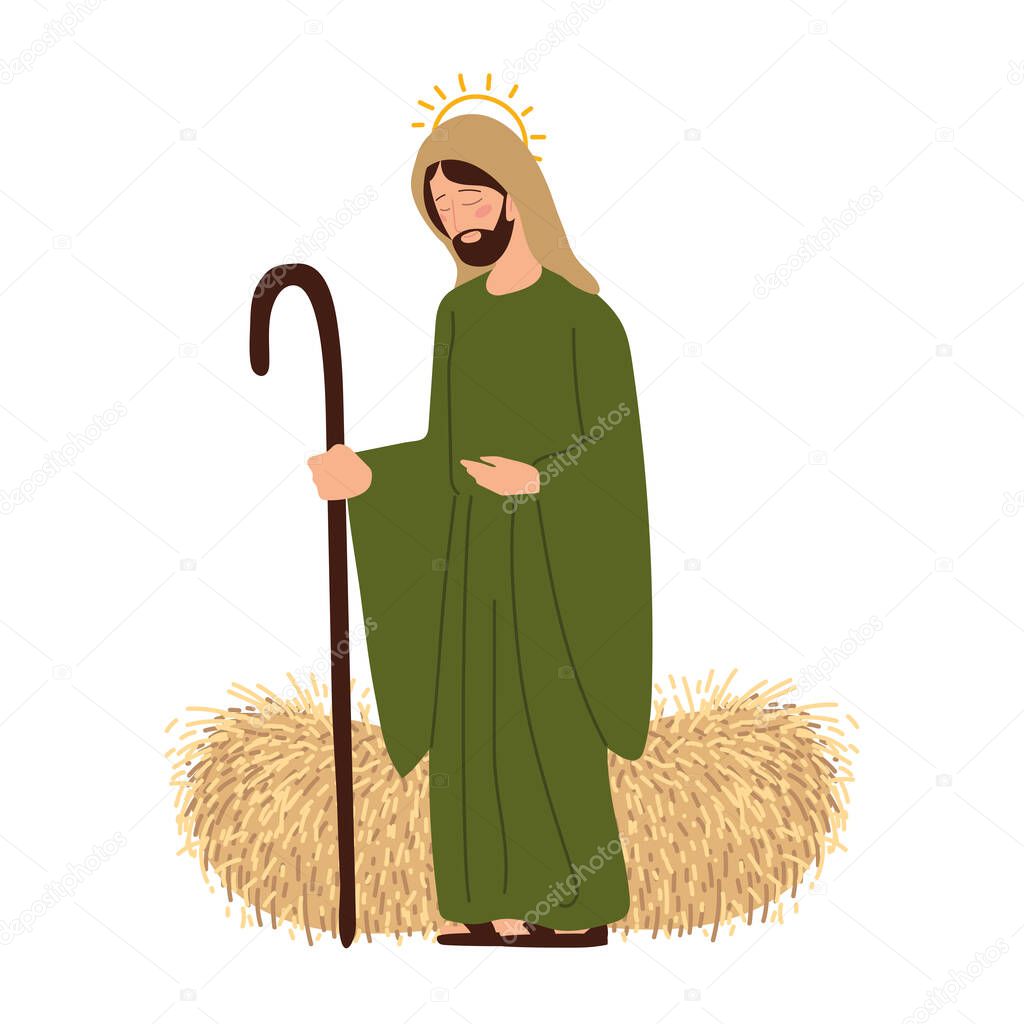 nativity, manger joseph with stick cane cartoon