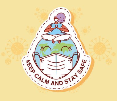 Coronavirus covid 19, sakin olun ve güvenli etiket simgesi