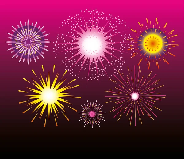 Fuegos artificiales celebración fiesta festiva brillante rosa gradiente fondo — Vector de stock