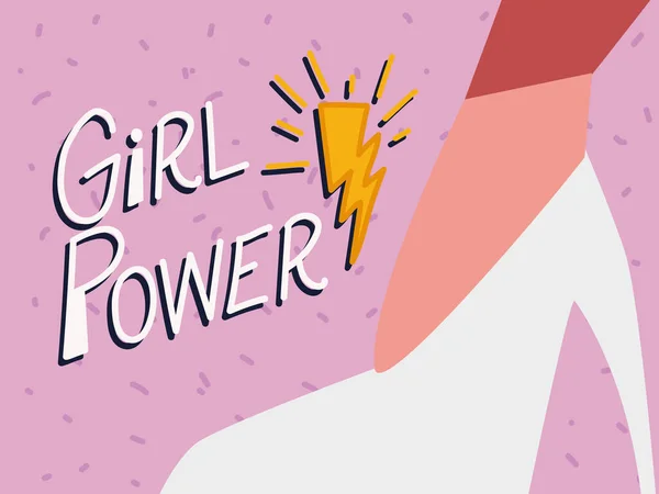 Girl Power, Schriftzug und Frauenfuß mit Fersenschuh — Stockvektor