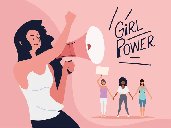 Kekuatan gadis, pemberdayaan gerakan perempuan - Stok Vektor