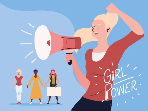 Kekuatan gadis, gerakan wanita pengumuman kekuatan - Stok Vektor