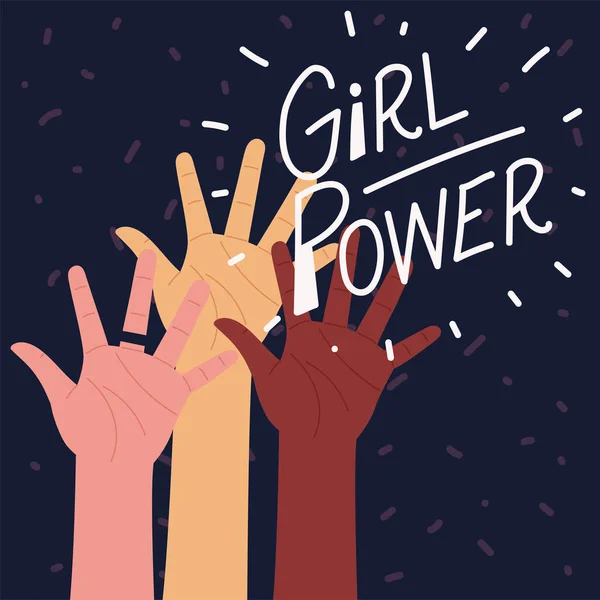 Kekuatan gadis, beragam mengangkat tangan perempuan - Stok Vektor