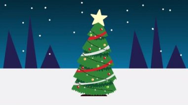 Çam ağacıyla mutlu noel animasyonları