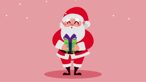 행복 한 크리스마스 테마 애니메이션에 산타 클라우스와 선물 — 비디오