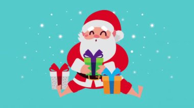 Mutlu noel animasyonları Noel baba ve hediyelerle
