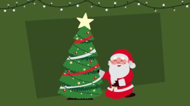 Noel Baba ve ağaçla Mutlu Noeller animasyonları