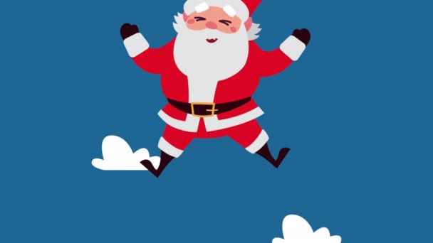 Gelukkig vrolijk kerstfeest animatie met kerstman in de wolken — Stockvideo