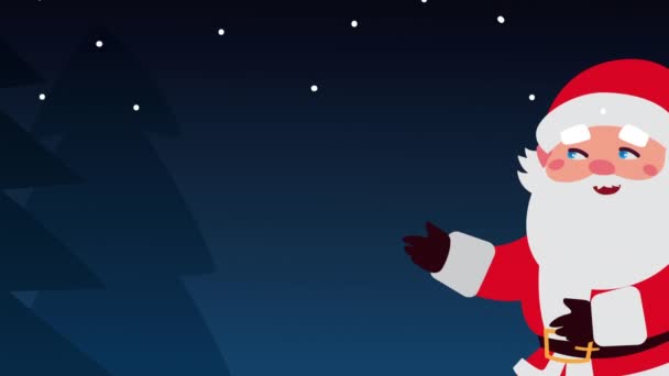 Happy merry christmas animation with santa claus at night — Stock Video