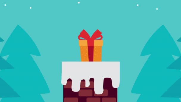 Joyeuse animation de Noël avec des cadeaux dans la cheminée — Video