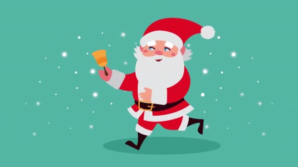 快乐快乐的圣诞动画与圣塔爪与铃声 — 图库视频影像