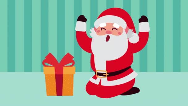 Happy merry christmas animation with santa claus and giftbox — Stock Video