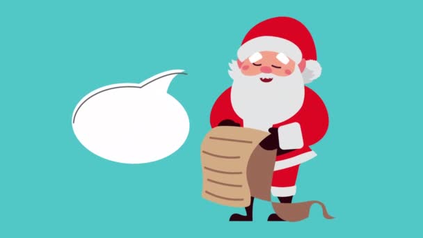 幸せなメリークリスマスアニメーションとともにサンタクラス読書ギフトリスト — ストック動画