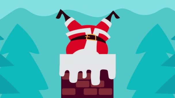 Glædelig glædelig glædelig jul animation med santa claus i skorsten – Stock-video