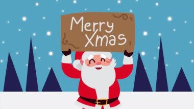 Mutlu noel animasyonları Noel Baba afişi kaldırıyor.