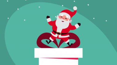 Mutlu noel animasyonları Noel Baba hediye olarak dans ediyor.