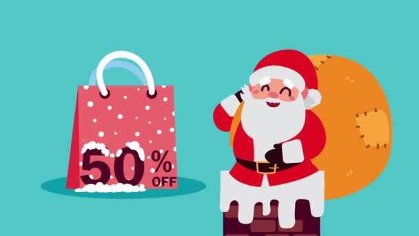 생일 축하 해 산타 클로스와 쇼핑백과 함께 애니메이션 판매 — 비디오