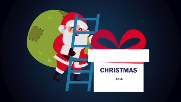 Frohe Weihnachten Verkauf Animation mit Weihnachtsmann im Geschenk — Stockvideo