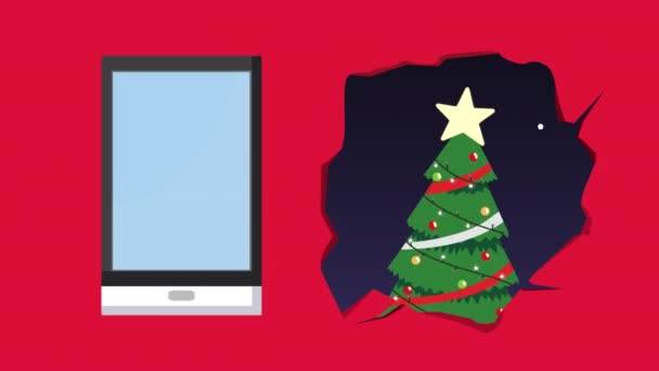 Frohe Weihnachten Verkaufsanimation mit Kiefer und Smartphone — Stockvideo