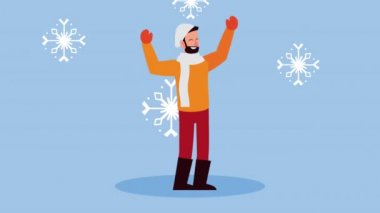 İnsanlarla ve kar taneleriyle mutlu noel animasyonları