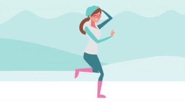 Kar manzaralı bir kadınla mutlu noeller animasyonu.