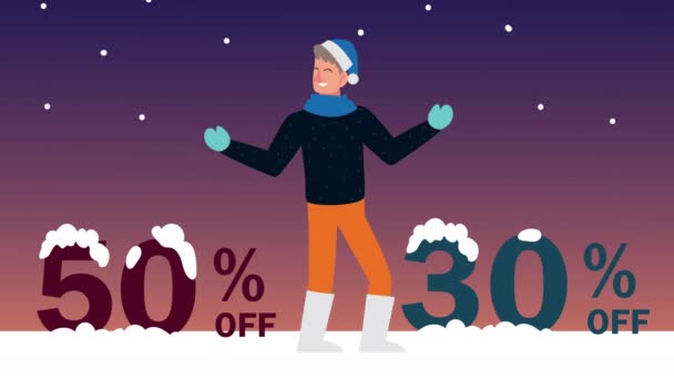 즐거운 크리스마스 애니메이션 남자와 퍼센트 숫자로 — 비디오