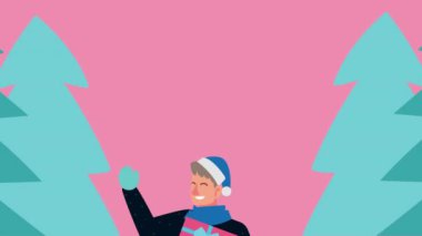 Orman sahnesinde erkek kaldırma hediyesiyle mutlu noel animasyonları