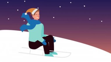 Kızak sahnesindeki adamla mutlu noel animasyonları