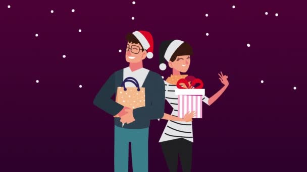 Счастливого Рождества анимации с парой подъемных подарков сцены — стоковое видео