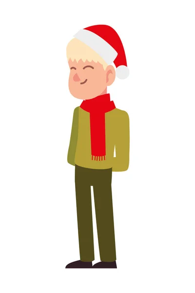 Feliz niño de Navidad con sombrero de dibujos animados personaje de santa — Vector de stock