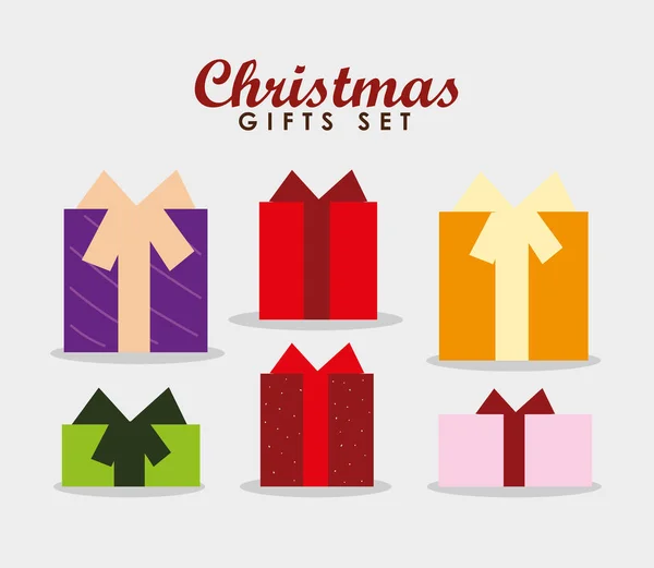 Merry christmas celebration decoration gifts box icons — Stock Vector